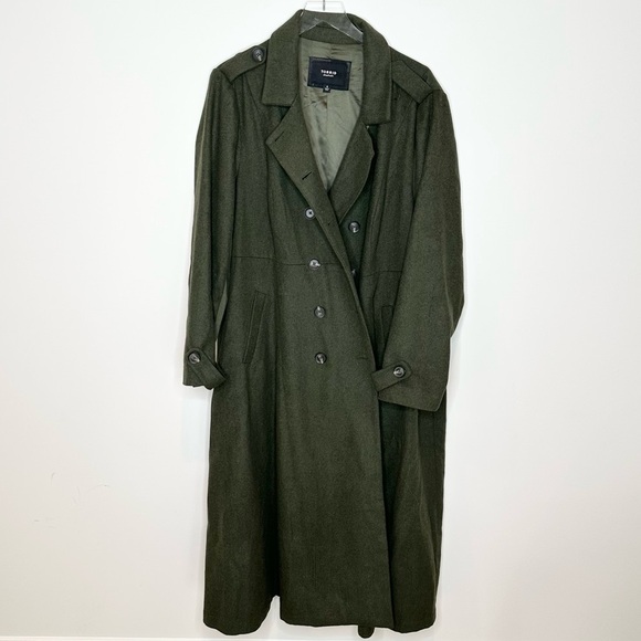 Torrid Olive Wool Military Fit Flare Trench Coat Size 4 - Picture 4 of 11